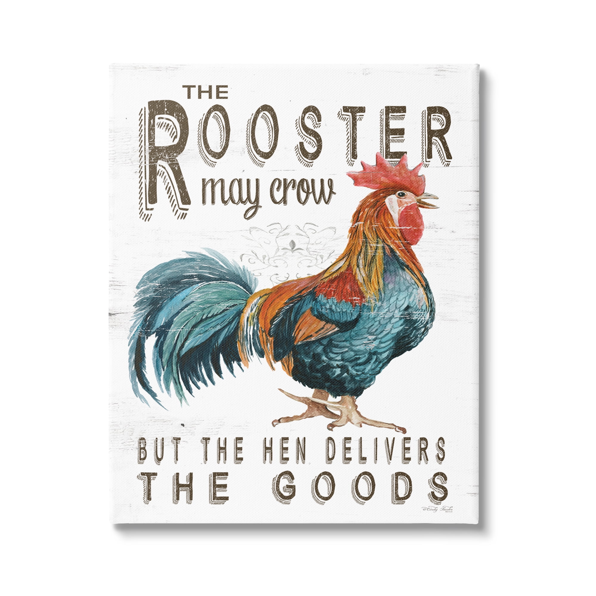 Stupell Industries Funny Rooster & Hen Phrase Botanical & Floral Painting Gallery Wrapped Canvas Print Wall Art, 30 x 40
