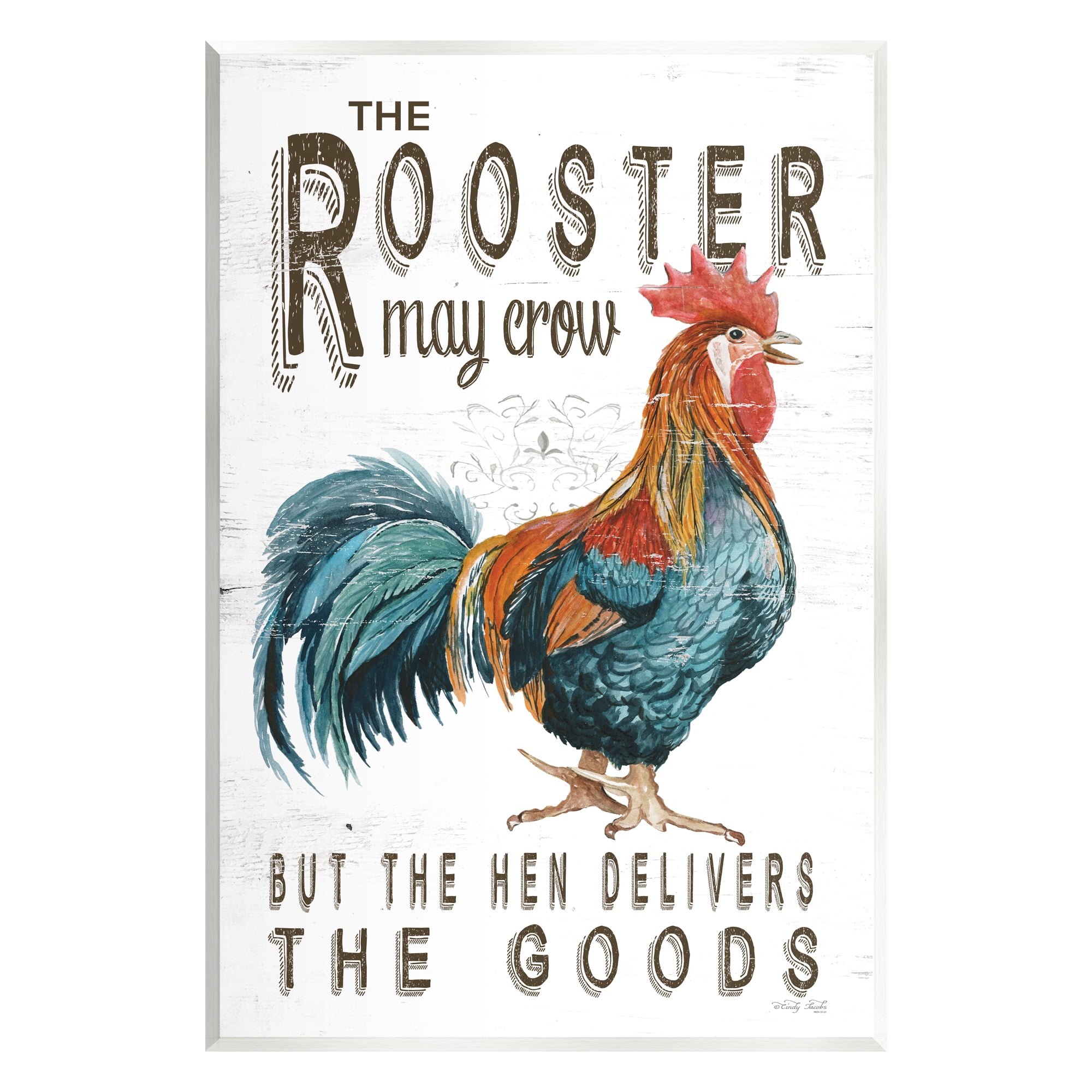 Stupell Industries Funny Rooster & Hen Phrase Botanical & Floral Painting Unframed Art Print Wall Art, 13 x 19