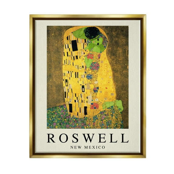 Stupell Industries Funny Roswell NM Alien Klimt Travel & Places Painting Gold Floater Framed Art Print Wall Art