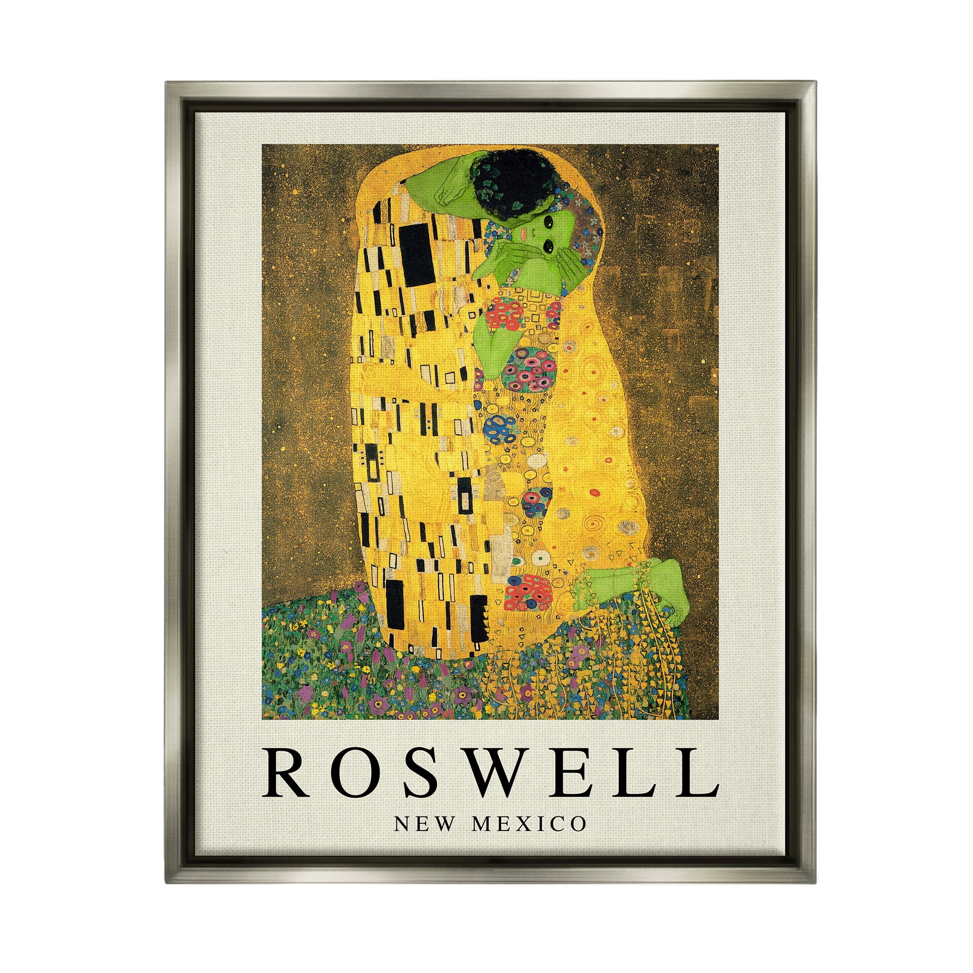 Stupell Industries Funny Roswell NM Alien Klimt Travel & Places Painting Gray Floater Framed Art Print Wall Art