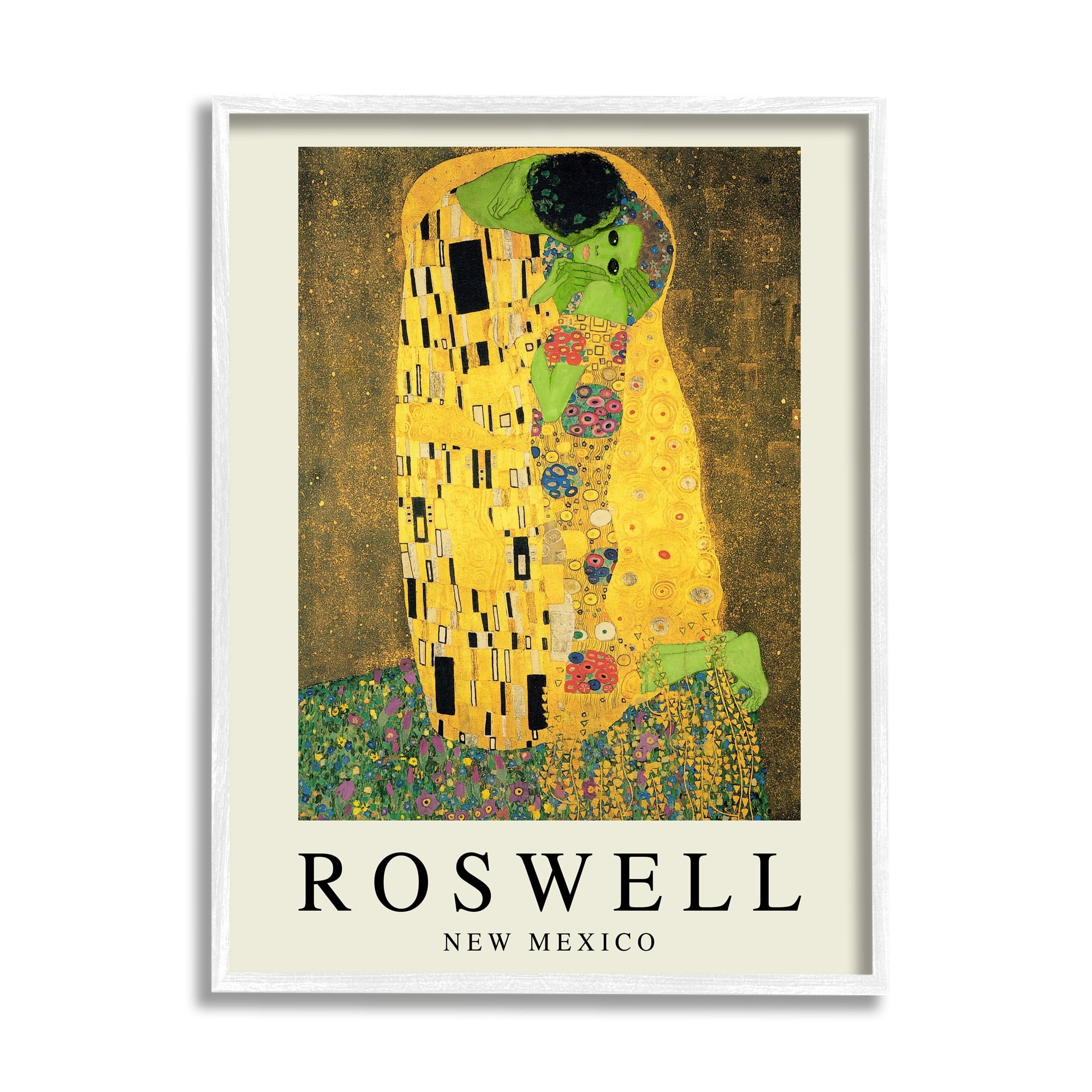Stupell Industries Funny Roswell NM Alien Klimt Travel & Places Painting White Framed Art Print Wall Art