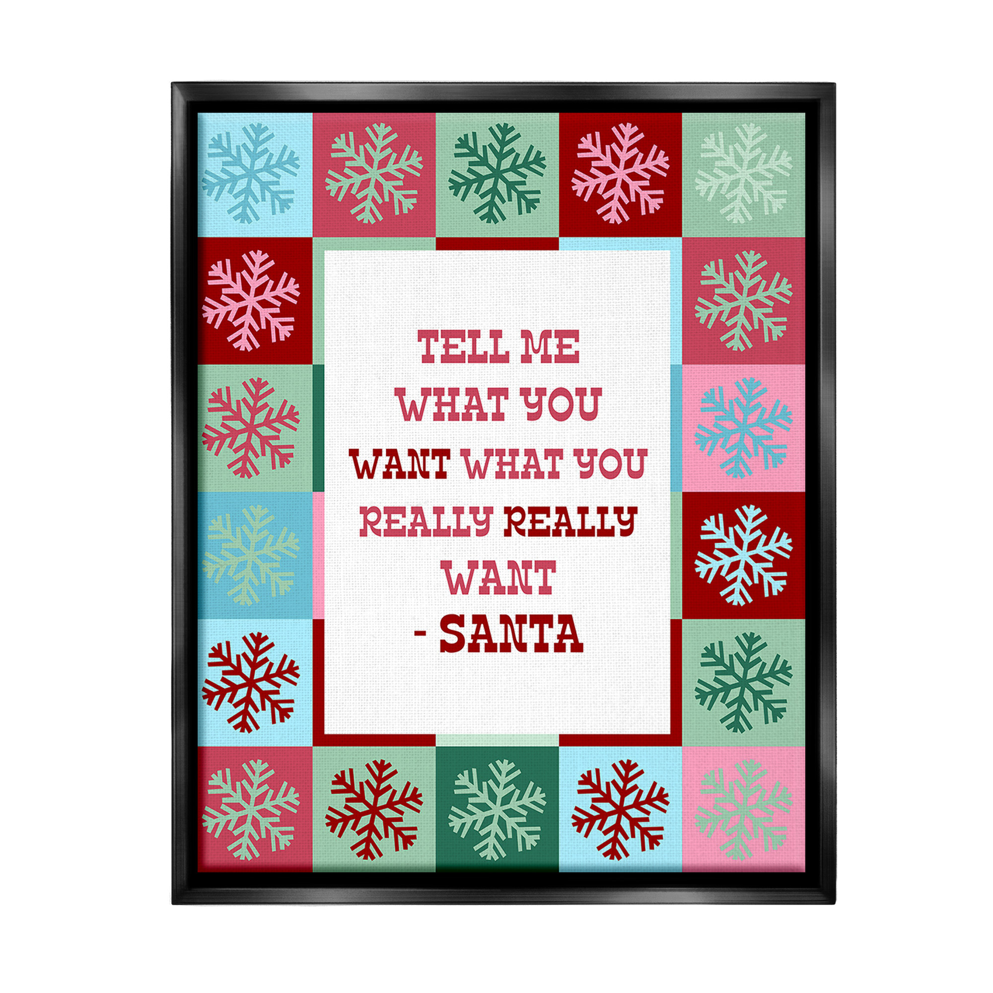 Stupell Industries Funny Santa What You Want Holiday Painting Black Floater Framed Canvas Art Print Wall Art, 25 x 31