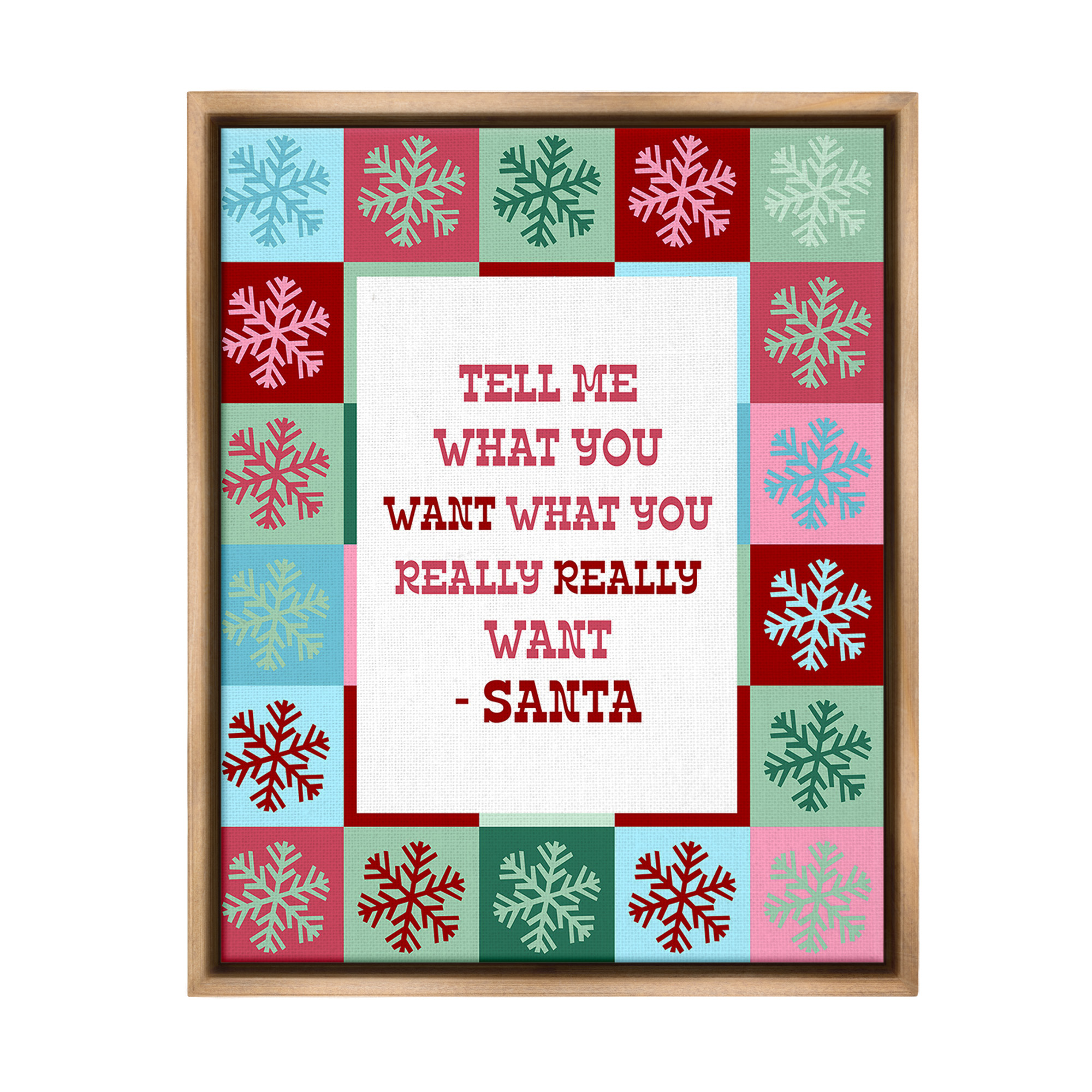 Stupell Industries Funny Santa What You Want Holiday Painting Brown Floater Framed Canvas Art Print Wall Art, 17 x 21