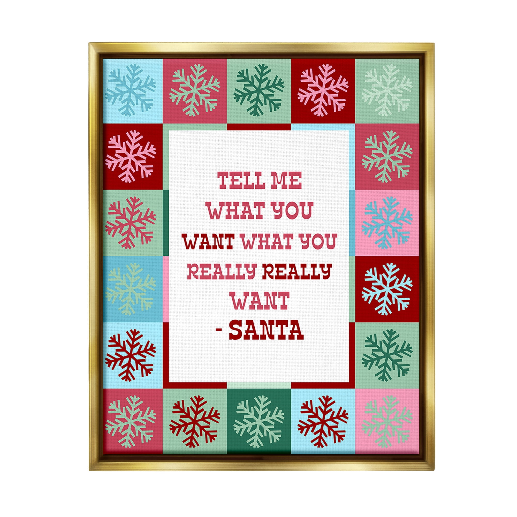 Stupell Industries Funny Santa What You Want Holiday Painting Gold Floater Framed Canvas Art Print Wall Art, 17 x 21
