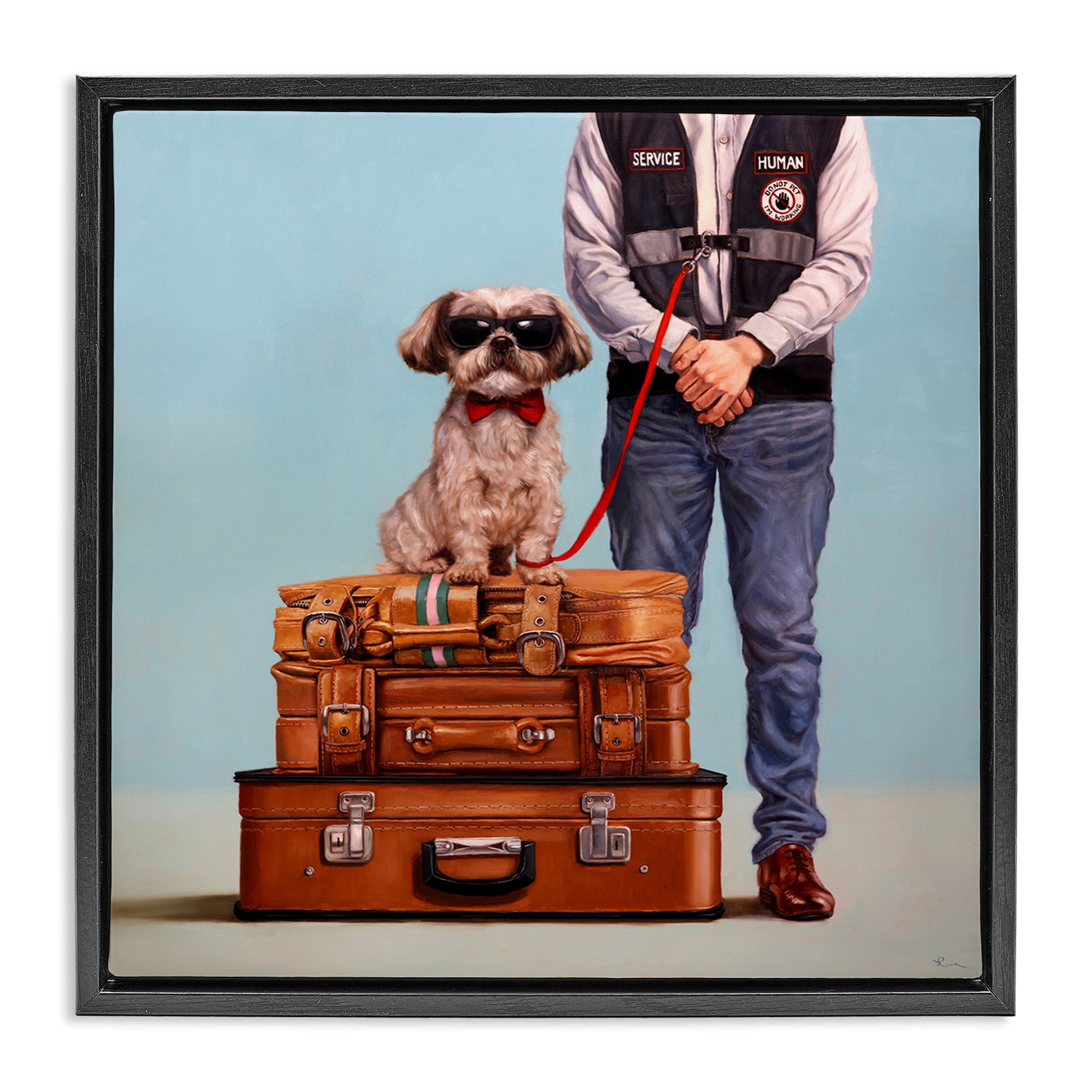 Stupell Industries Funny Service Human Dog Animals & Insects Painting Black Floater Framed Canvas Art Print Wall Art, 18 x 18