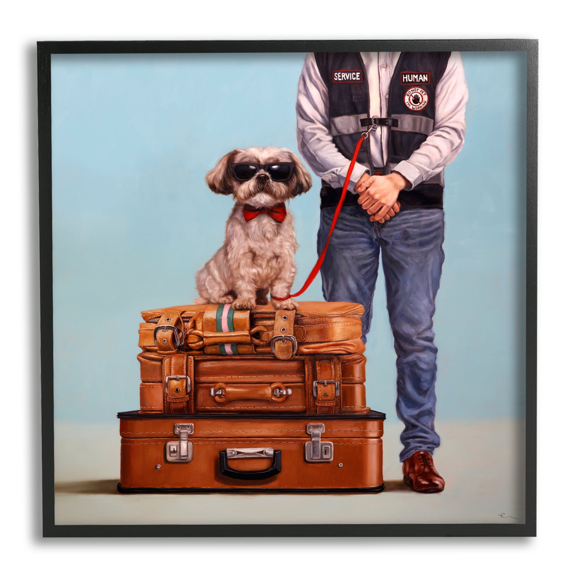 Stupell Industries Funny Service Human Dog Animals & Insects Painting Black Framed Art Print Wall Art, 12 x 12