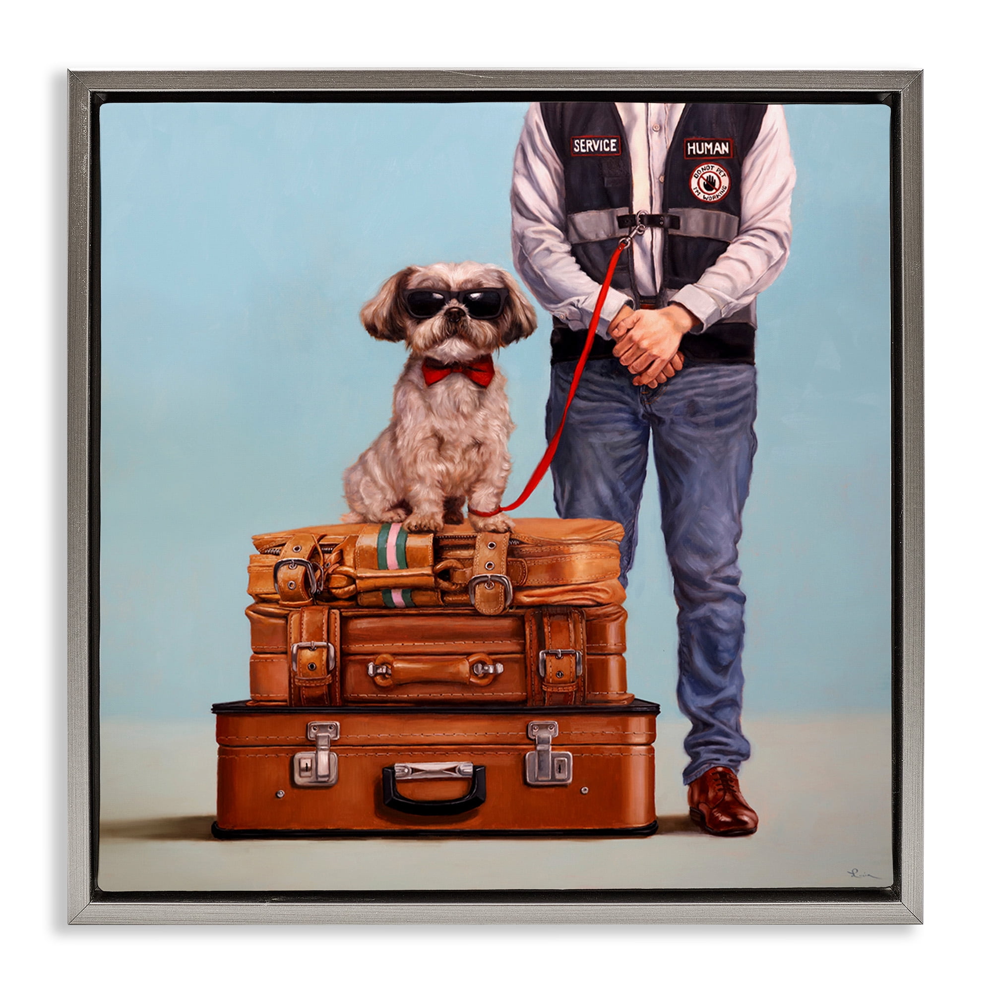 Stupell Industries Funny Service Human Dog Animals & Insects Painting Gray Floater Framed Canvas Art Print Wall Art, 18 x 18