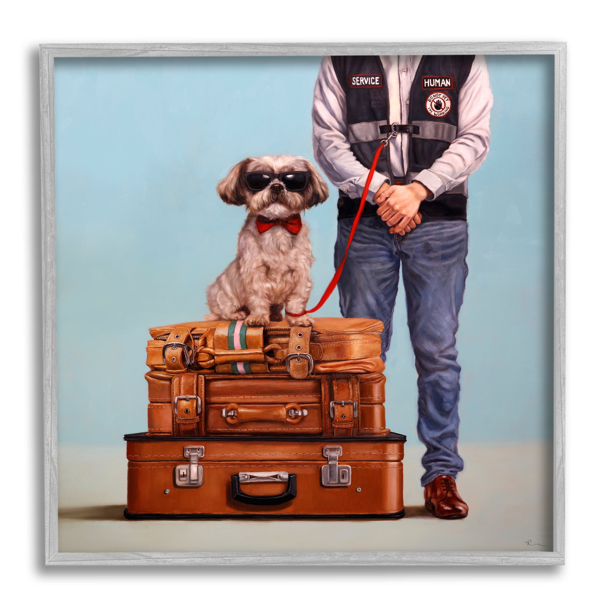 Stupell Industries Funny Service Human Dog Animals & Insects Painting Gray Framed Art Print Wall Art, 24 x 24
