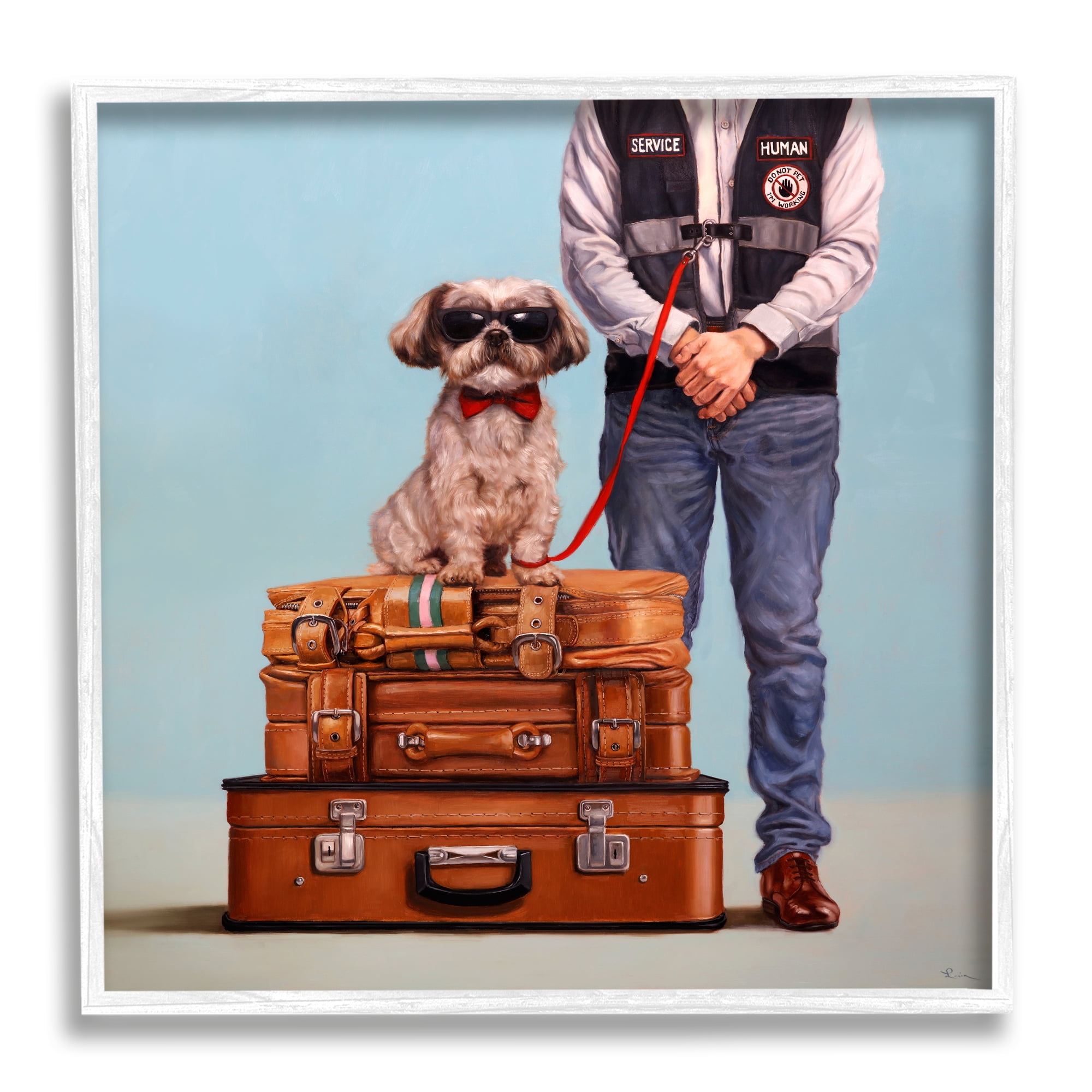Stupell Industries Funny Service Human Dog Animals & Insects Painting White Framed Art Print Wall Art, 17 x 17