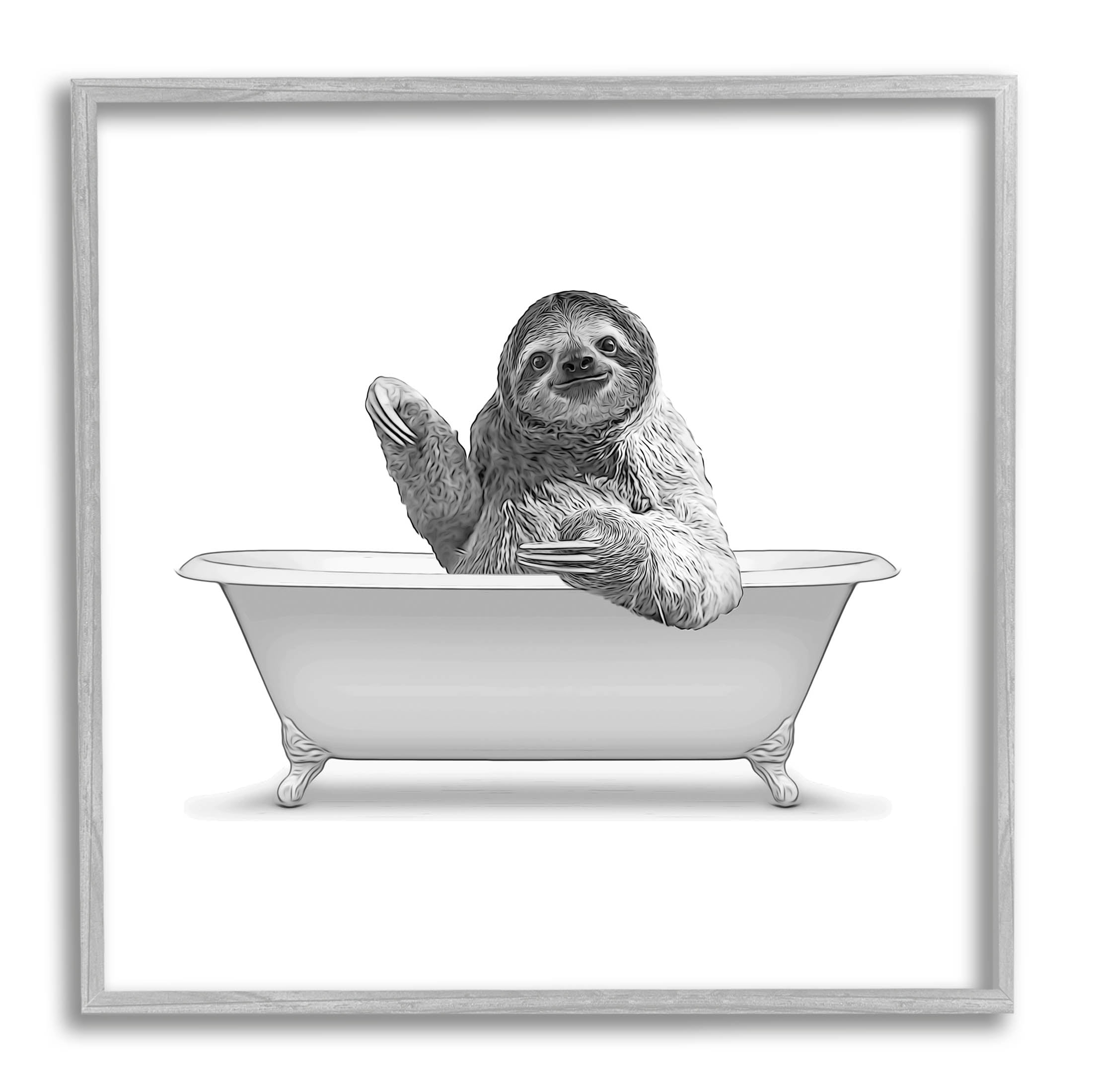 Stupell Industries Funny Sloth Vintage Bathtub Graphic Art Gray Framed Art Print Wall Art, Design by Annalisa Latella