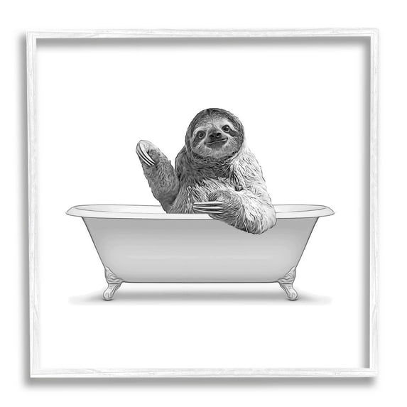 Stupell Industries Funny Sloth Vintage Bathtub Graphic Art White Framed Art Print Wall Art, Design by Annalisa Latella