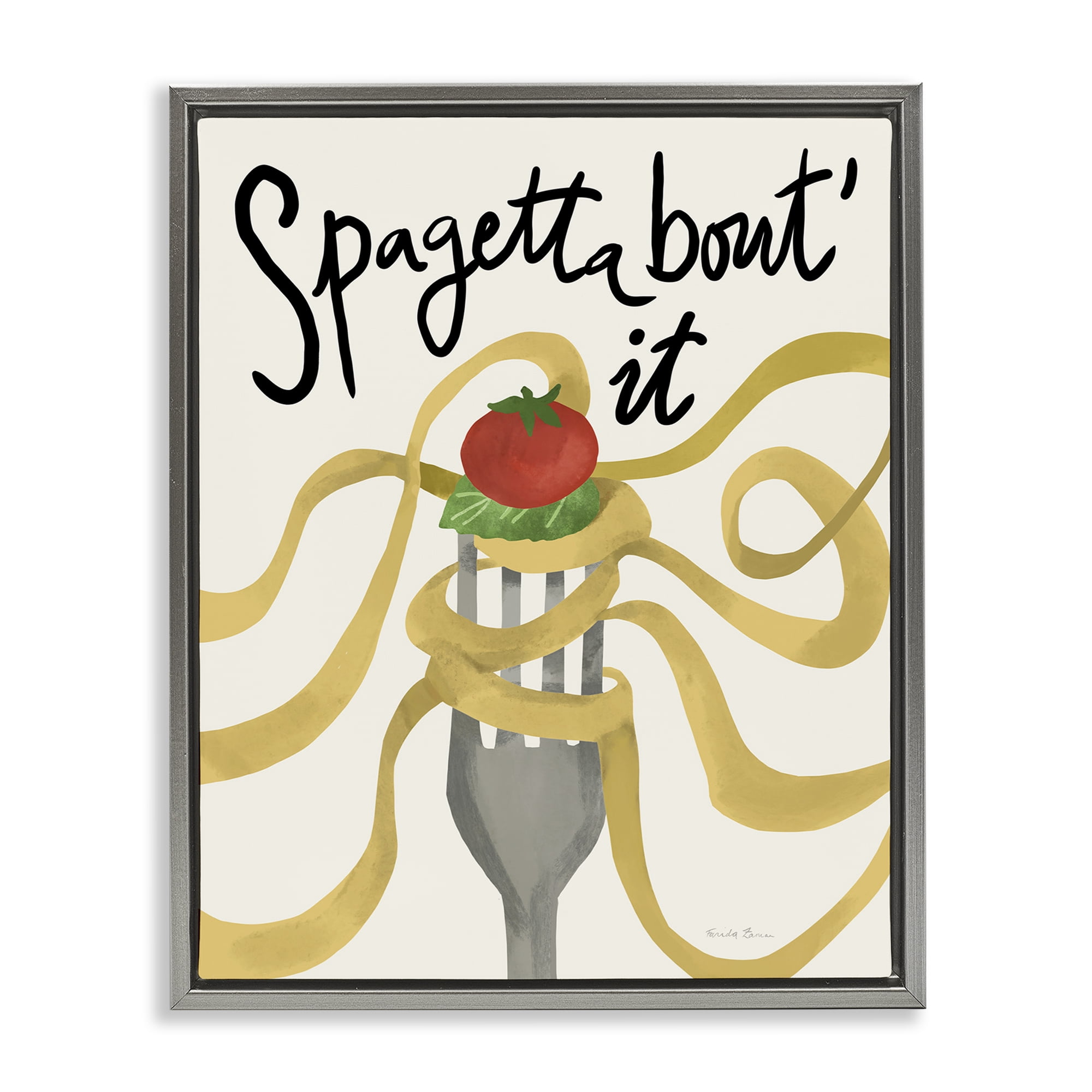 Stupell Industries Funny Spaghetti Phrase Food & Beverage Painting Gray Floater Framed Art Print Wall Art, 25 x 31