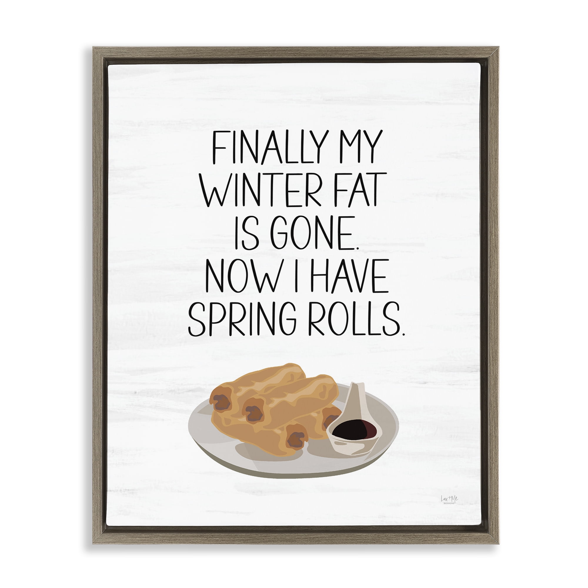 Stupell Industries Funny Spring Rolls Phrase Food & Beverage Painting Brown Floater Framed Art Print Wall Art, 17 x 21