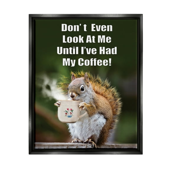 Stupell Industries Funny Squirrel Coffee Phrase Animals & Insects Painting Black Floater Framed Art Print Wall Art, 25 x 31
