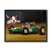 Stupell Industries Funny Squirrel in Race Car Animals & Insects Painting Black Framed Art Print Wall Art, 14 x 11