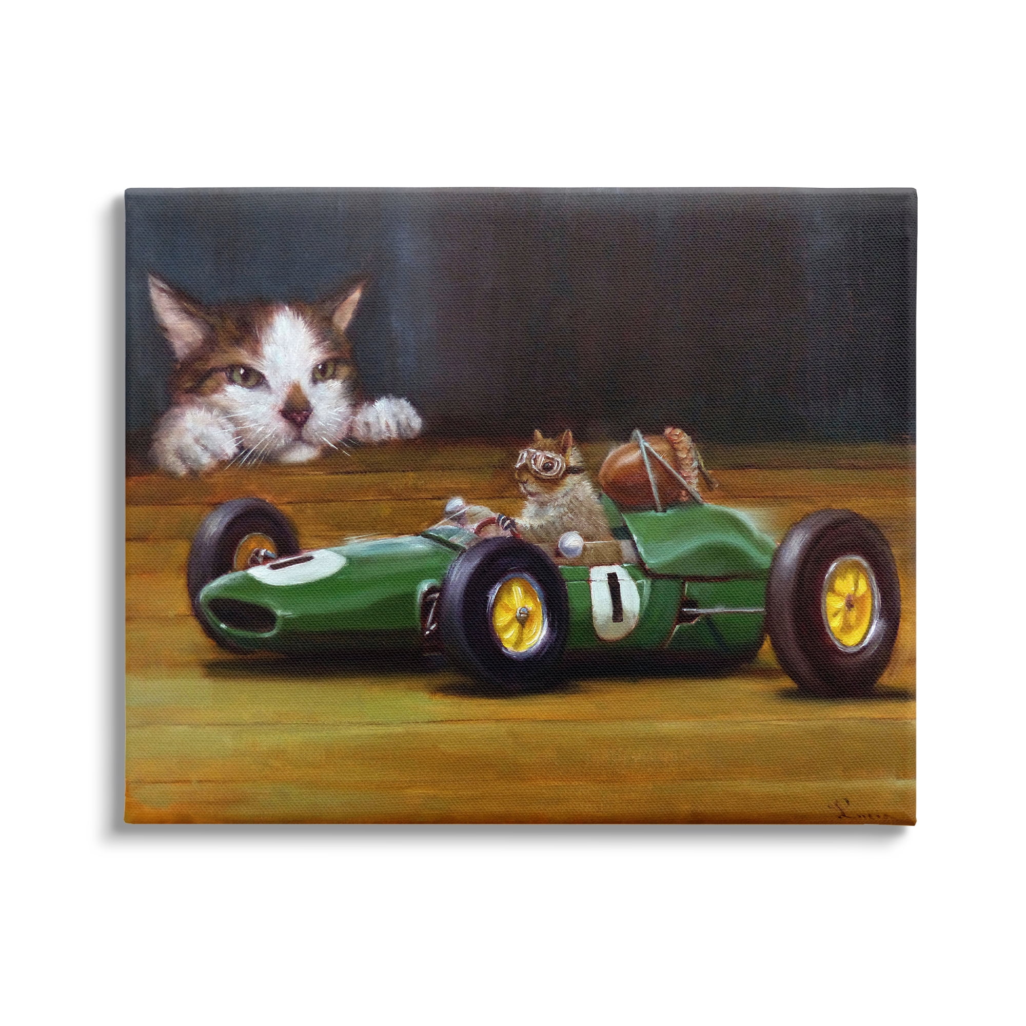 Stupell Industries Funny Squirrel in Race Car Animals & Insects Painting Gallery Wrapped Canvas Print Wall Art, 40 x 30
