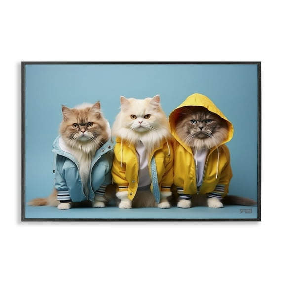 Stupell Industries Funny Stylish Cats Animals & Insects Painting Black Framed Art Print Wall Art, 24 x 16