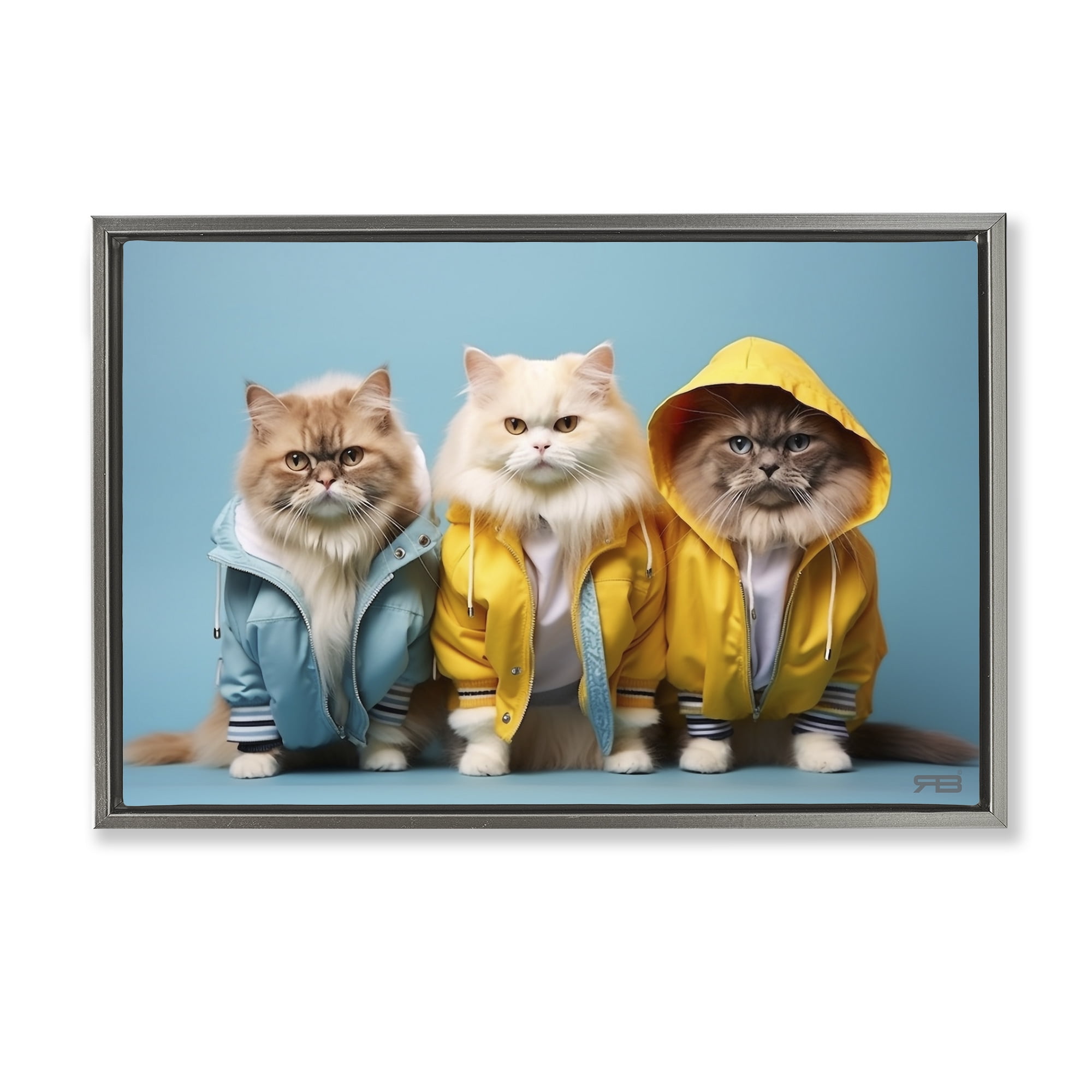 Stupell Industries Funny Stylish Cats Animals & Insects Painting Gray Floater Framed Canvas Art Print Wall Art, 25 x 17