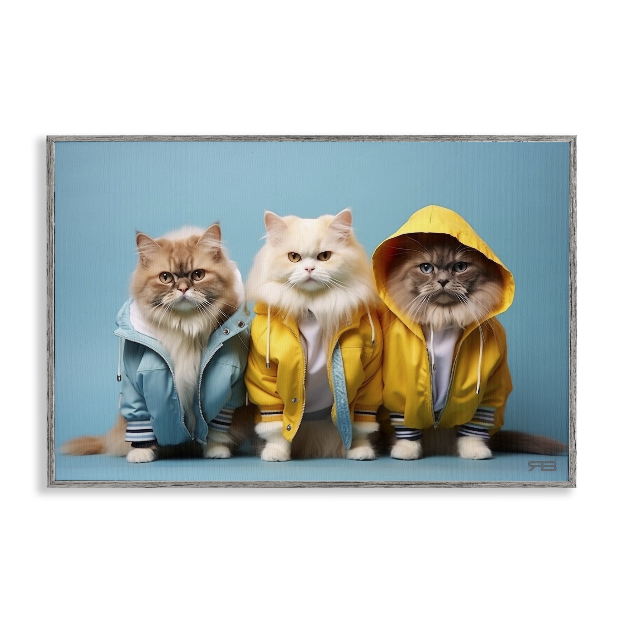 Stupell Industries Funny Stylish Cats Animals & Insects Painting Gray Framed Art Print Wall Art, 30 x 20