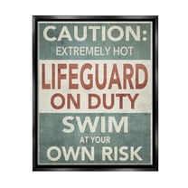 Stupell Industries Funny Swim at Own Risk Typography Painting Black Floater Framed Canvas Art Print Wall Art, 17 x 21
