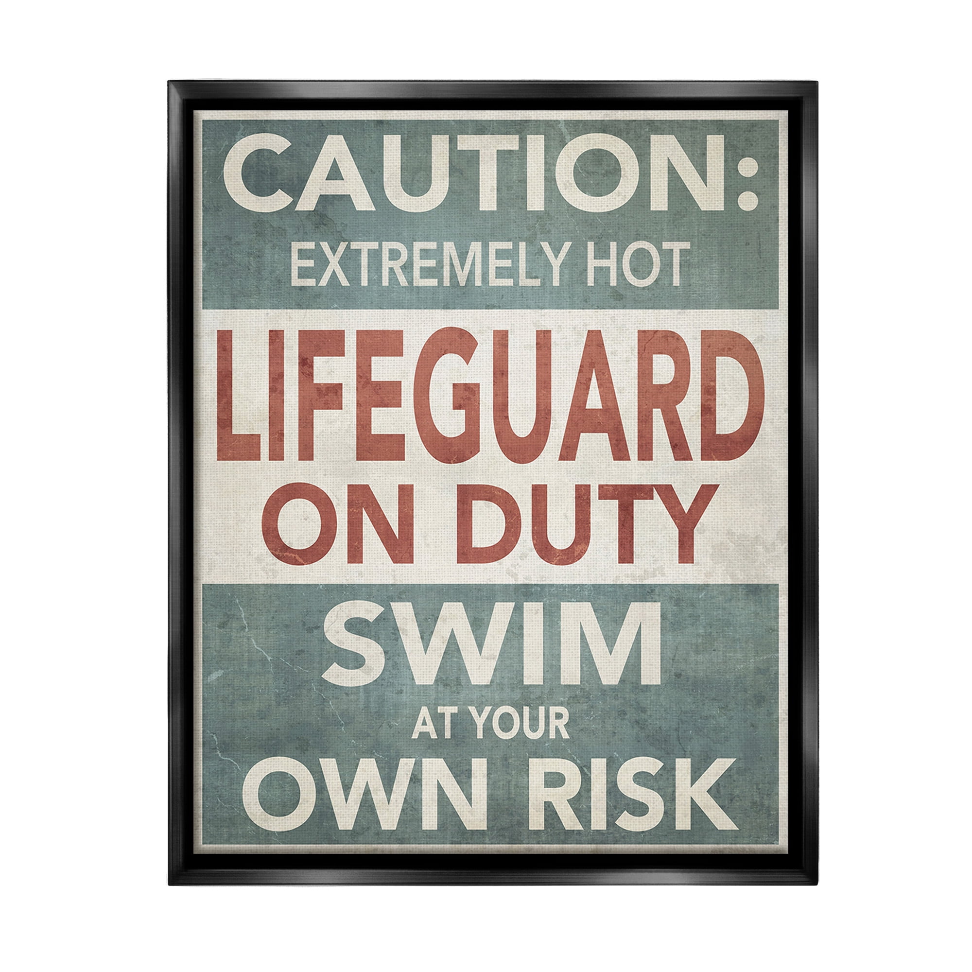 Stupell Industries Funny Swim at Own Risk Typography Painting Black Floater Framed Canvas Art Print Wall Art, 25 x 31