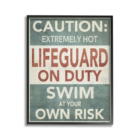 Stupell Industries Funny Swim at Own Risk Typography Painting Black Framed Art Print Wall Art, 11 x 14