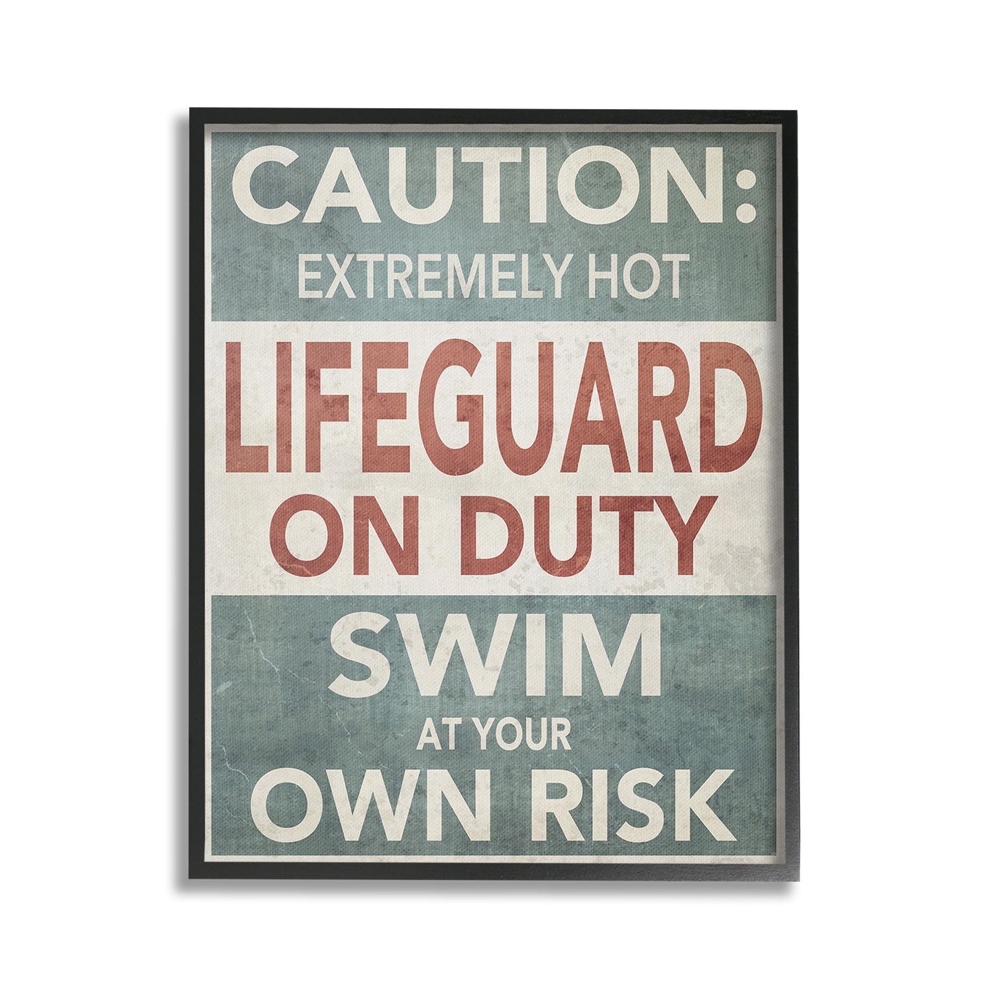 Stupell Industries Funny Swim at Own Risk Typography Painting Black Framed Art Print Wall Art, 16 x 20