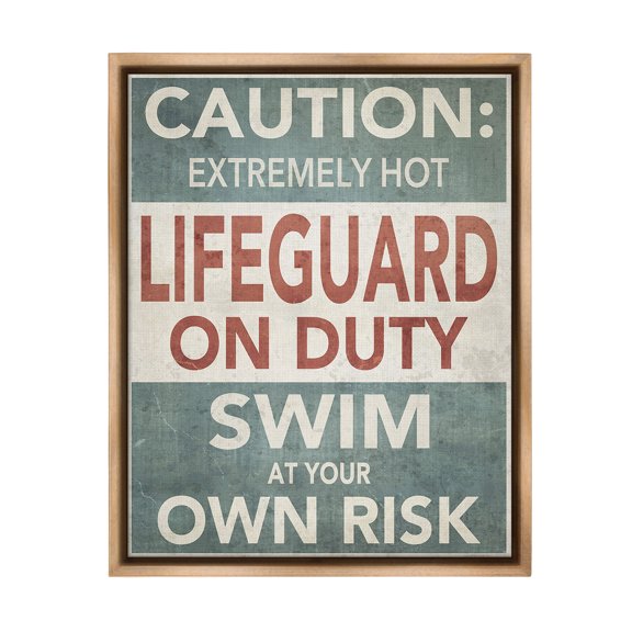 Stupell Industries Funny Swim at Own Risk Typography Painting Brown Floater Framed Canvas Art Print Wall Art, 17 x 21