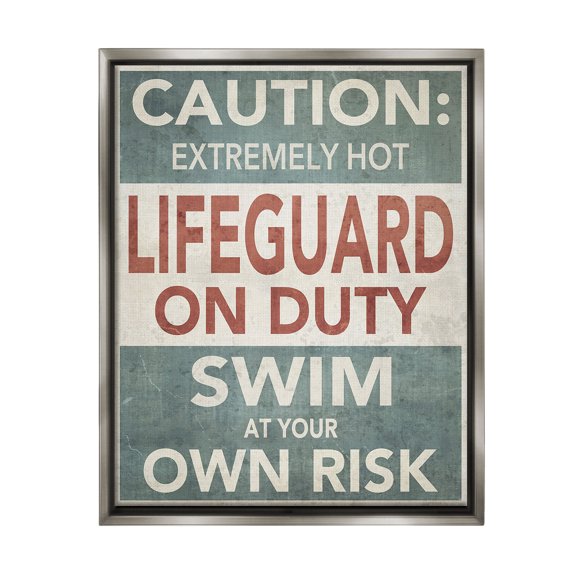 Stupell Industries Funny Swim at Own Risk Typography Painting Gray Floater Framed Canvas Art Print Wall Art, 17 x 21