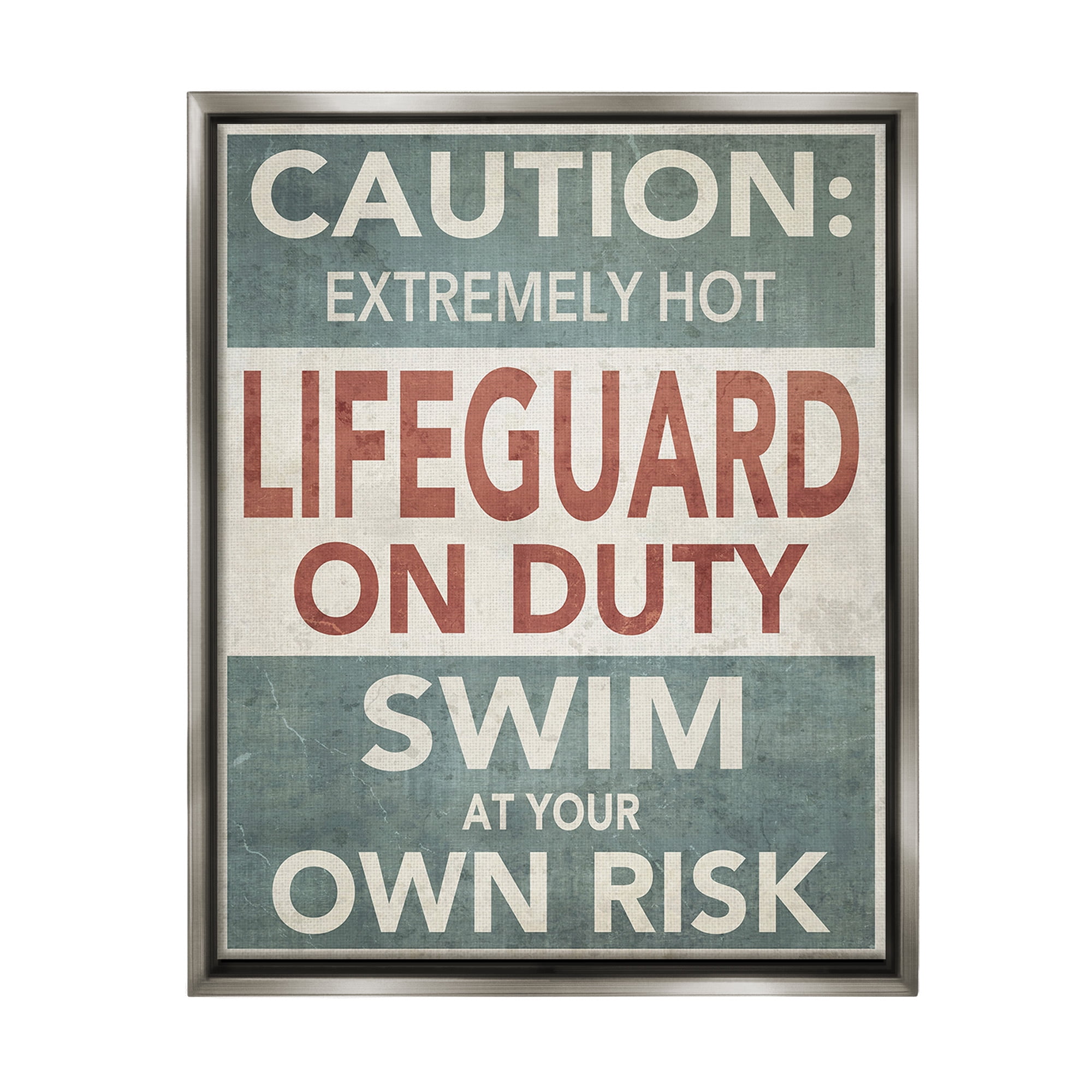 Stupell Industries Funny Swim at Own Risk Typography Painting Gray Floater Framed Canvas Art Print Wall Art, 25 x 31