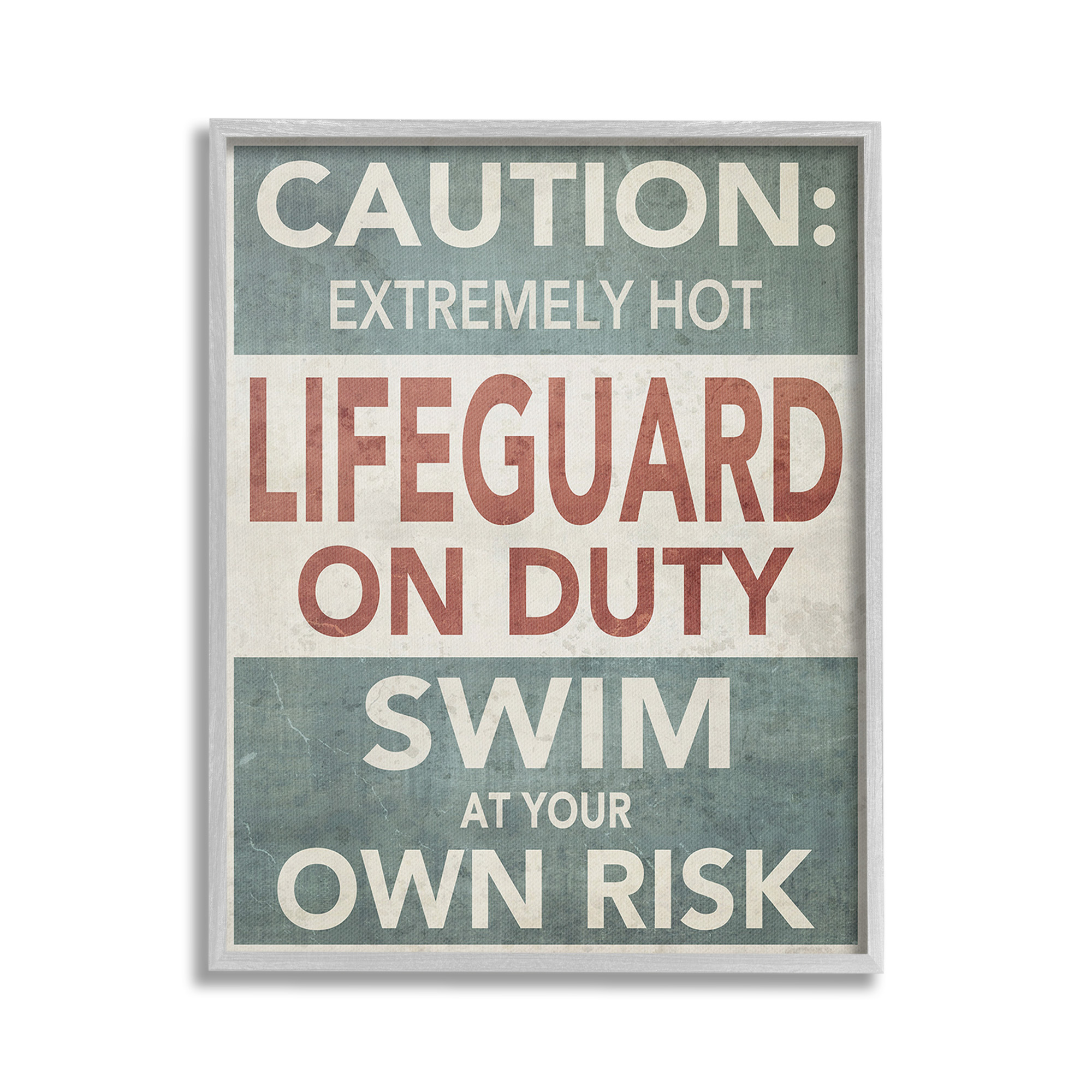Stupell Industries Funny Swim at Own Risk Typography Painting Gray Framed Art Print Wall Art, 16 x 20