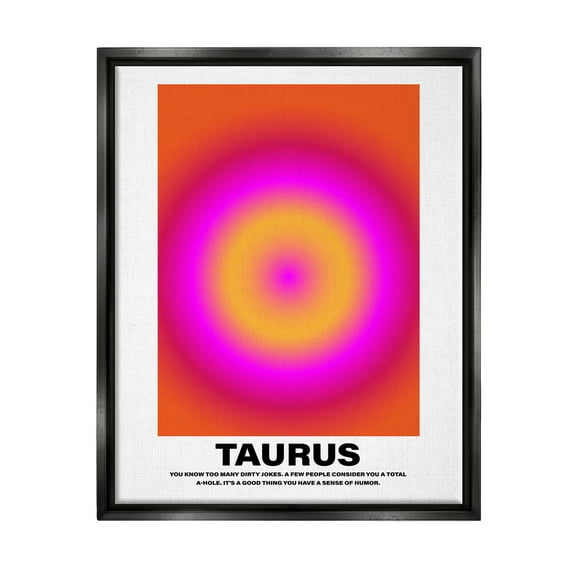 Stupell Industries Funny Taurus Astrology Abstract Painting Black Floater Framed Canvas Art Print Wall Art, 17 x 21