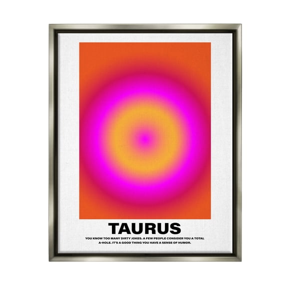Stupell Industries Funny Taurus Astrology Abstract Painting Gray Floater Framed Canvas Art Print Wall Art, 17 x 21