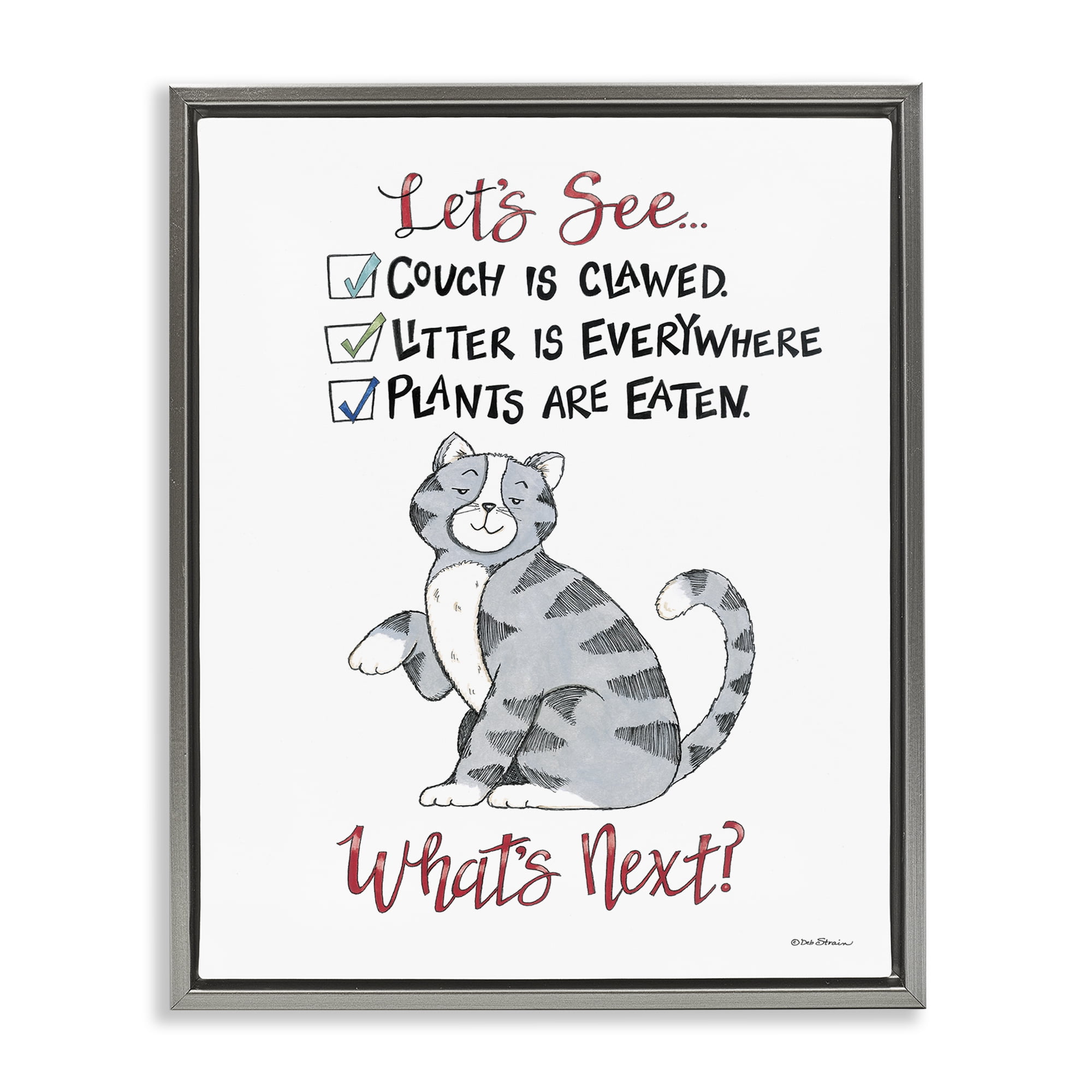 Stupell Industries Funny Troublemaker Cat Animals Painting Gray Floater Framed Canvas Art Print Wall Art, 17 x 21