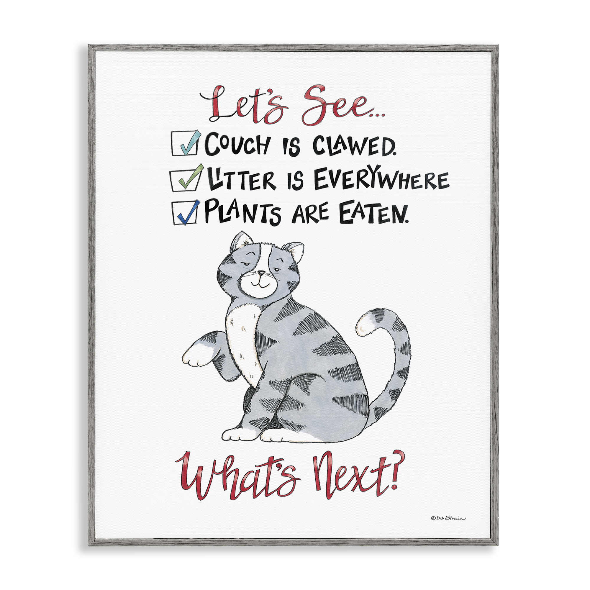 Stupell Industries Funny Troublemaker Cat Animals Painting Gray Framed Art Print Wall Art, 16 x 20
