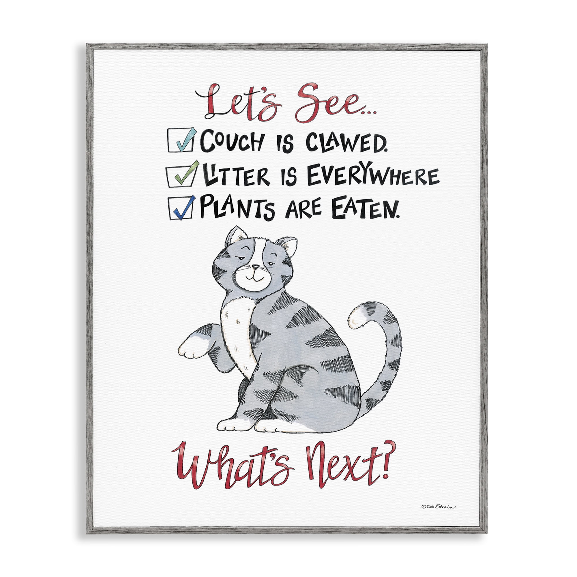 Stupell Industries Funny Troublemaker Cat Animals Painting Gray Framed Art Print Wall Art, 24 x 30