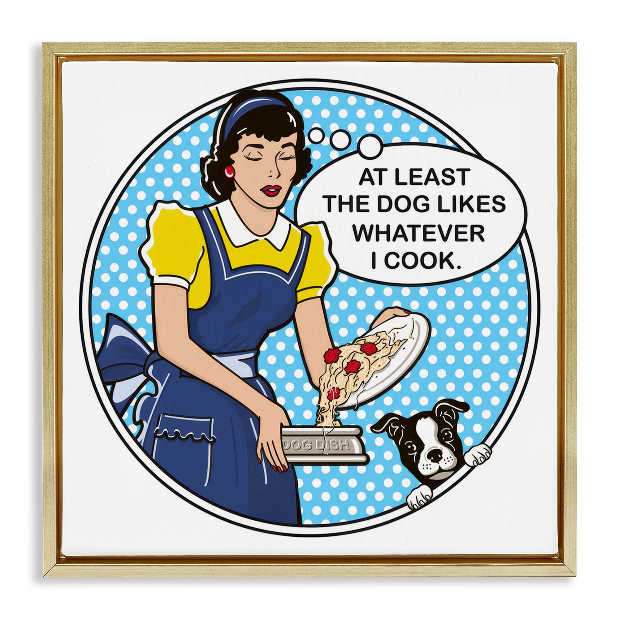 Stupell Industries Funny Vintage Dog Phrase Animals Painting Gold Floater Framed Canvas Art Print Wall Art, 25 x 25