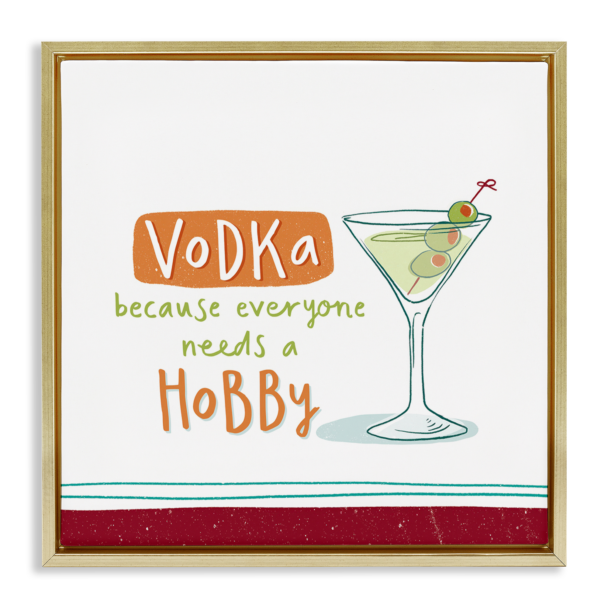 Stupell Industries Funny Vodka Phrase Food & Beverage Painting Gold Floater Framed Canvas Art Print Wall Art, 18 x 18