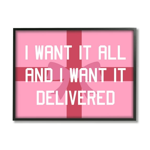 Stupell Industries Funny Want Gifts Delivered Holiday Painting Black Framed Art Print Wall Art, 30 x 24
