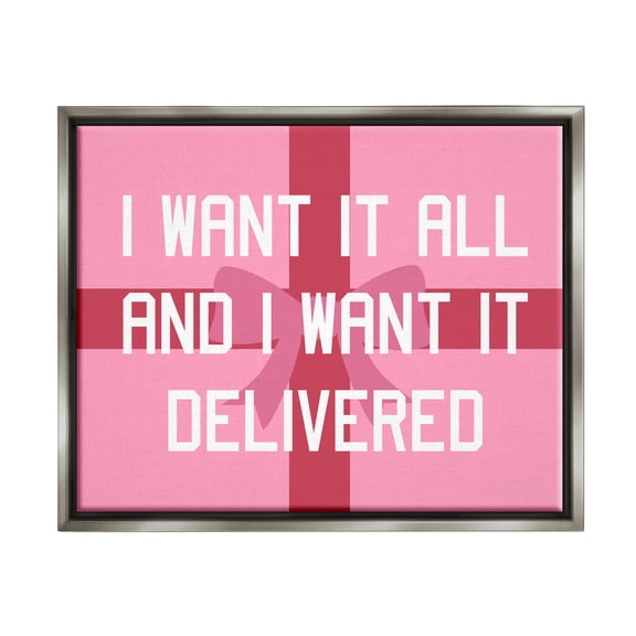 Stupell Industries Funny Want Gifts Delivered Holiday Painting Gray Floater Framed Canvas Art Print Wall Art, 21 x 17
