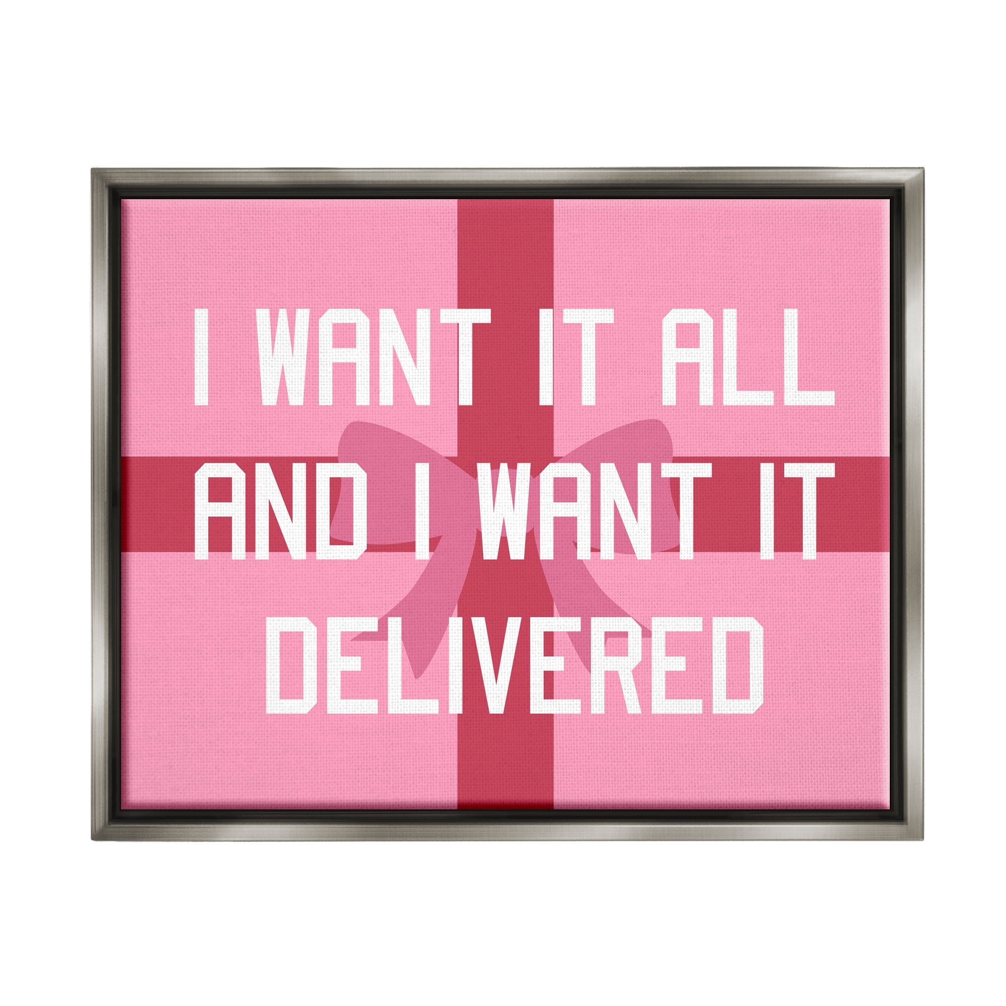 Stupell Industries Funny Want Gifts Delivered Holiday Painting Gray Floater Framed Canvas Art Print Wall Art, 31 x 25