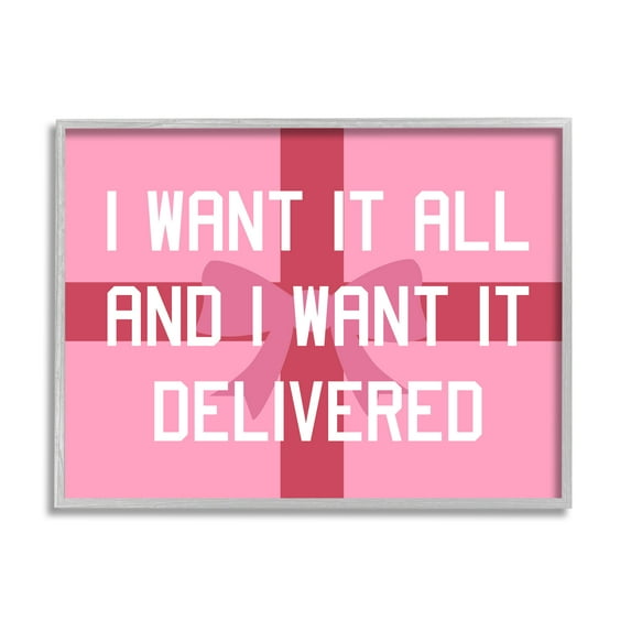 Stupell Industries Funny Want Gifts Delivered Holiday Painting Gray Framed Art Print Wall Art, 20 x 16