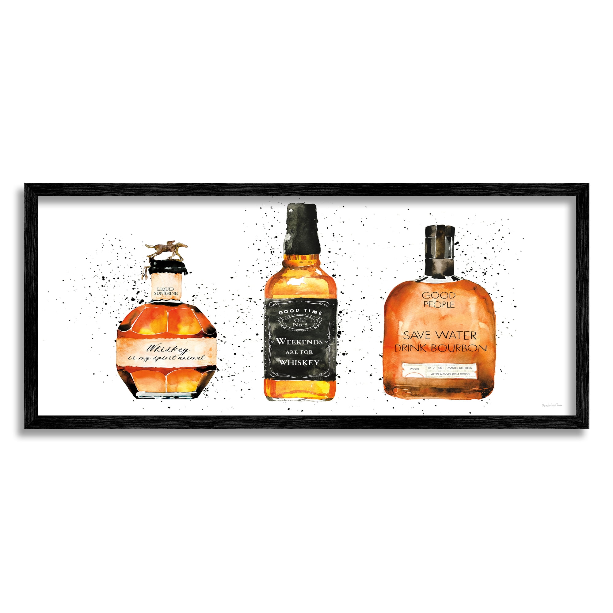 Stupell Industries Funny Whiskey Bottles Food & Beverage Painting Black Framed Art Print Wall Art, 24 x 10