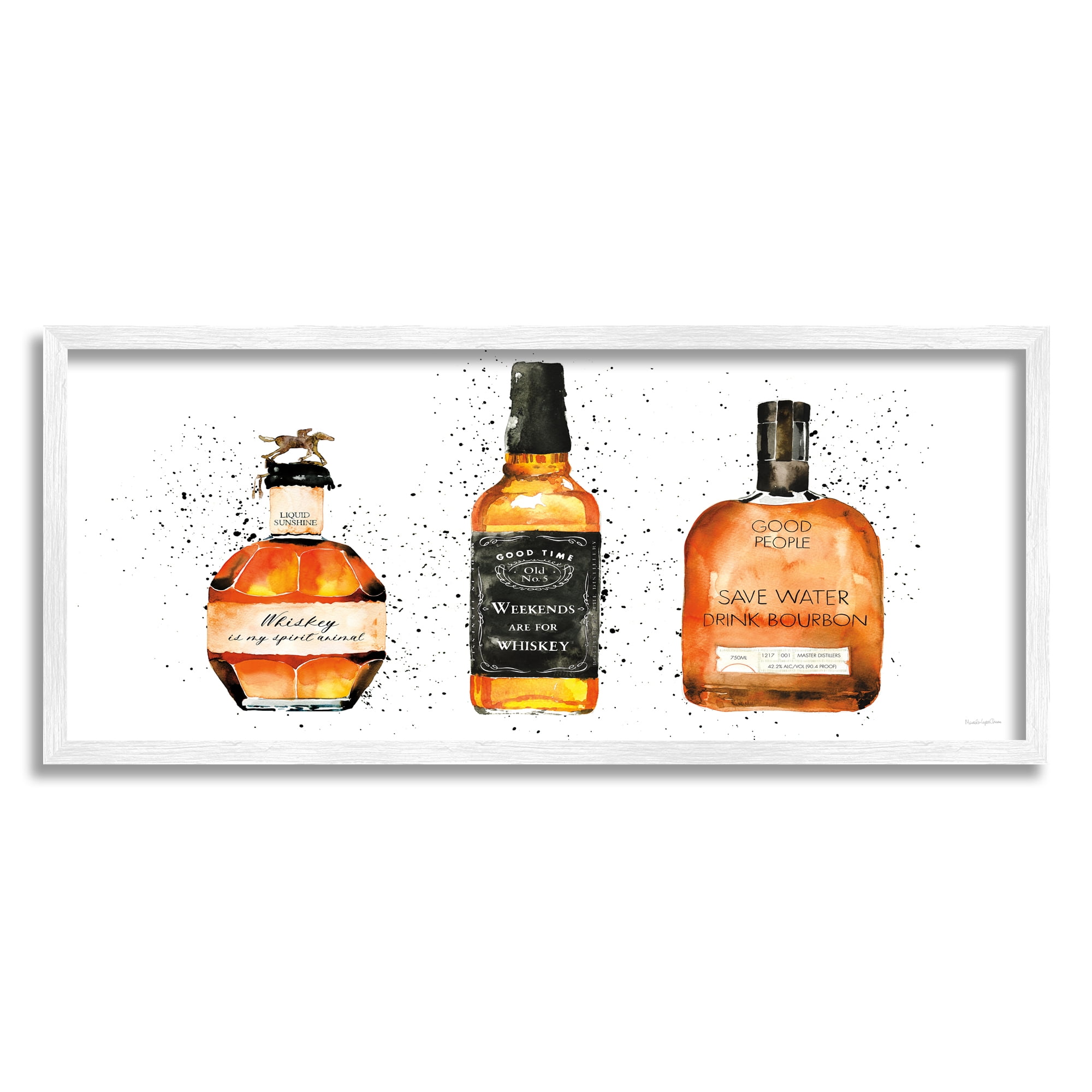 Stupell Industries Funny Whiskey Bottles Food & Beverage Painting White Framed Art Print Wall Art, 30 x 13