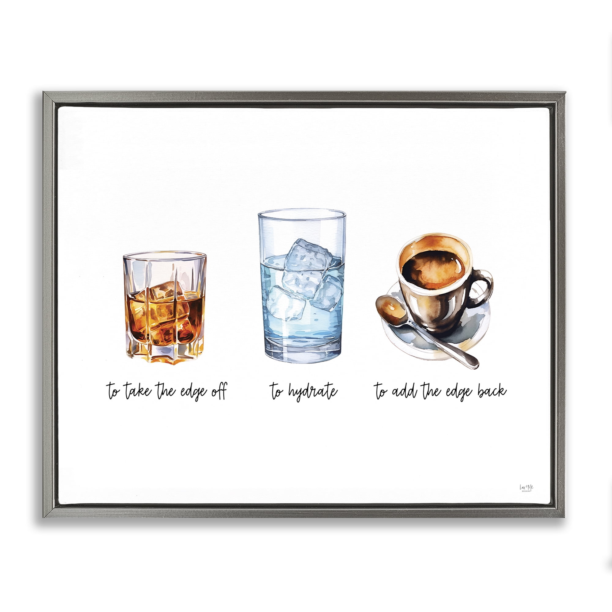 Stupell Industries Funny Whiskey & Coffee Food & Beverage Painting Gray Floater Framed Canvas Art Print Wall Art, 31 x 25