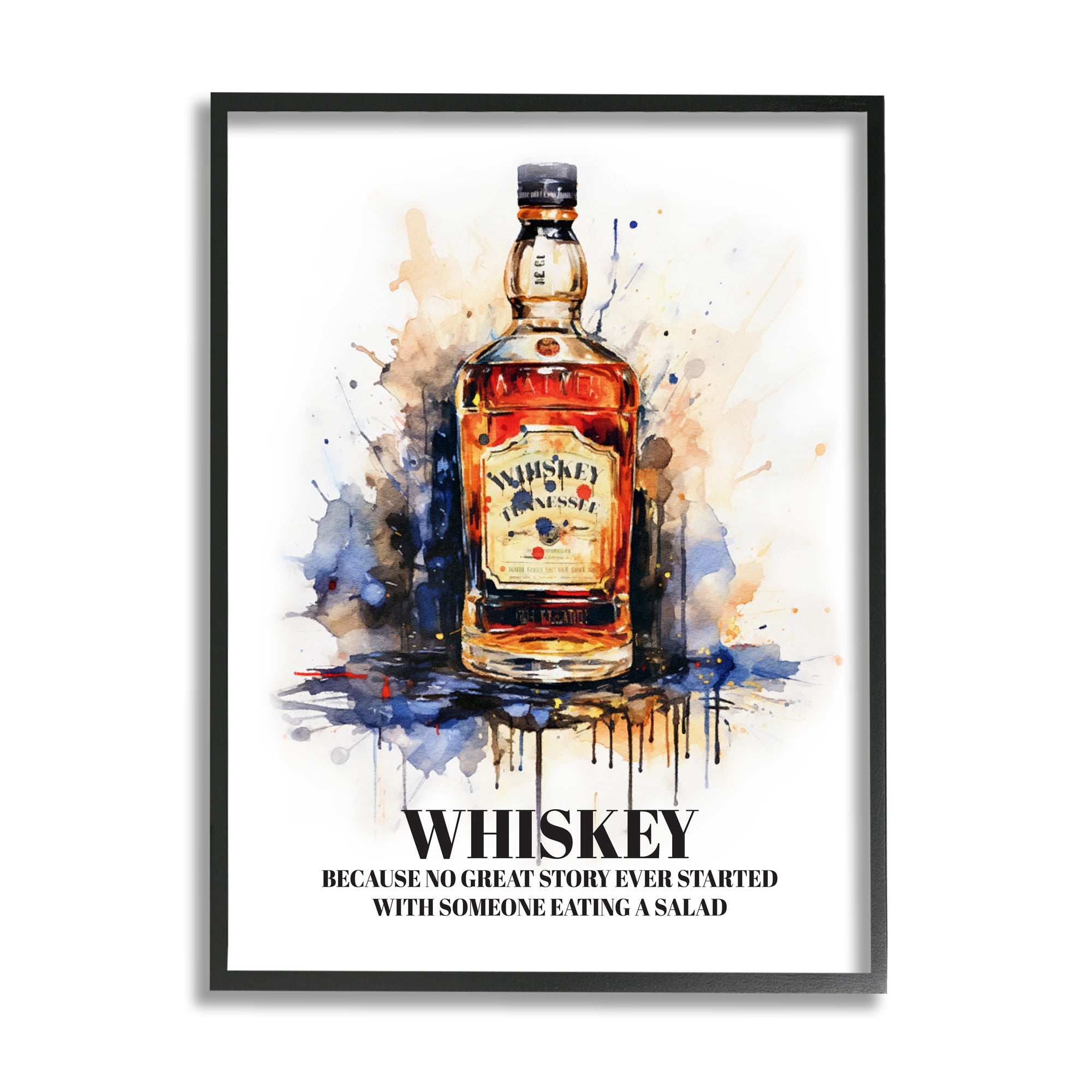 Stupell Industries Funny Whiskey Phrase Food & Beverage Painting Black Framed Art Print Wall Art, 24 x 30