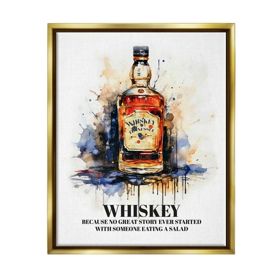 Stupell Industries Funny Whiskey Phrase Food & Beverage Painting Gold Floater Framed Art Print Wall Art, 25 x 31