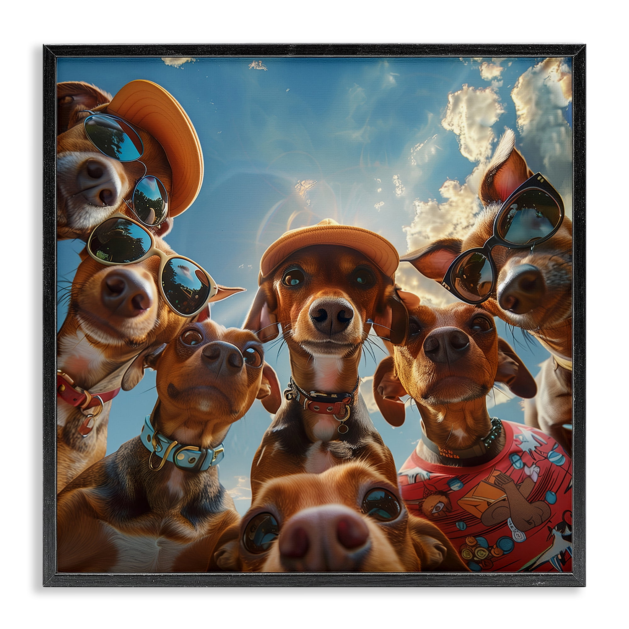Stupell Industries Funny Wiener Dog Selfie Novelty & Humor Painting Black Framed Art Print Wall Art, 17 x 17