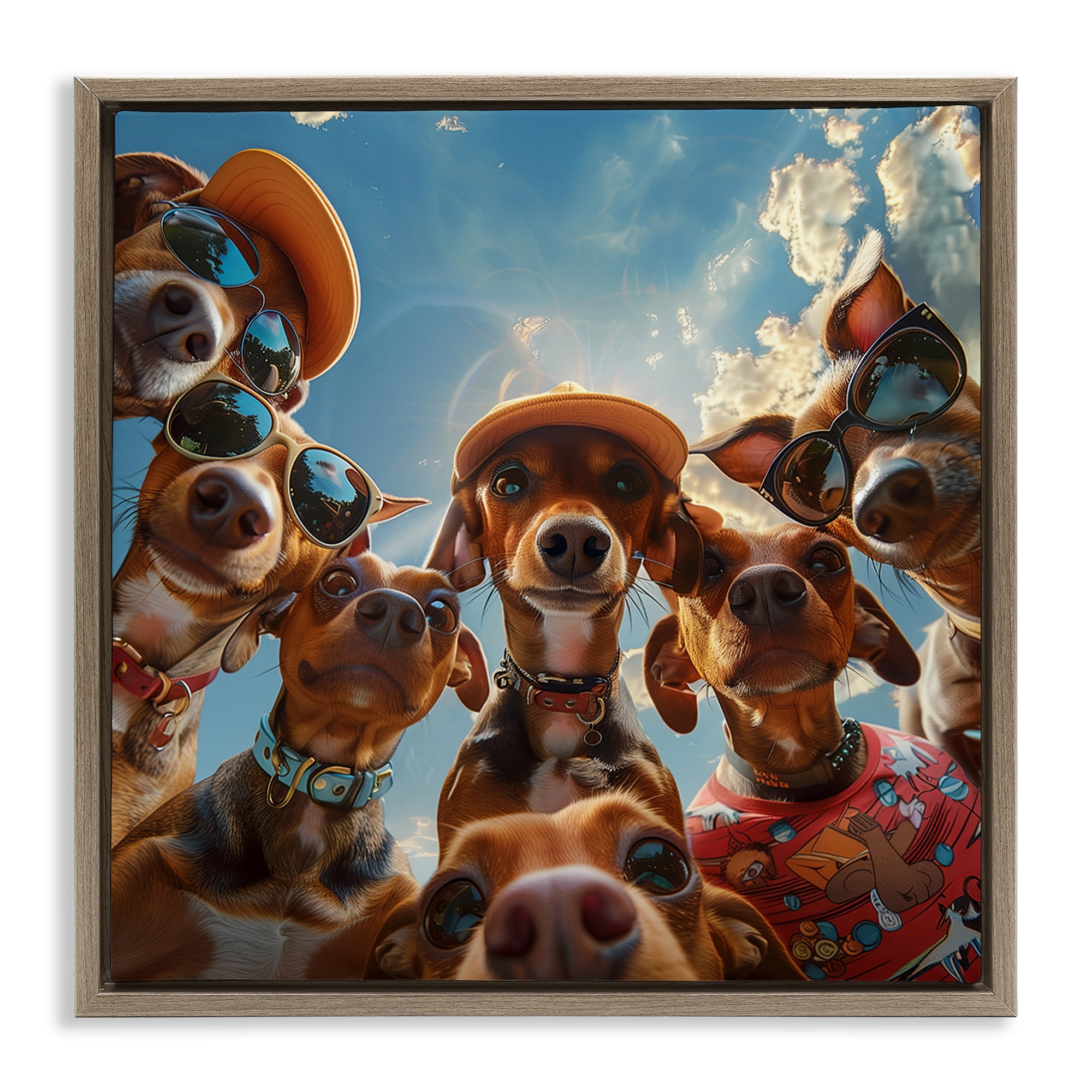 Stupell Industries Funny Wiener Dog Selfie Novelty & Humor Painting Brown Floater Framed Canvas Art Print Wall Art, 25 x 25