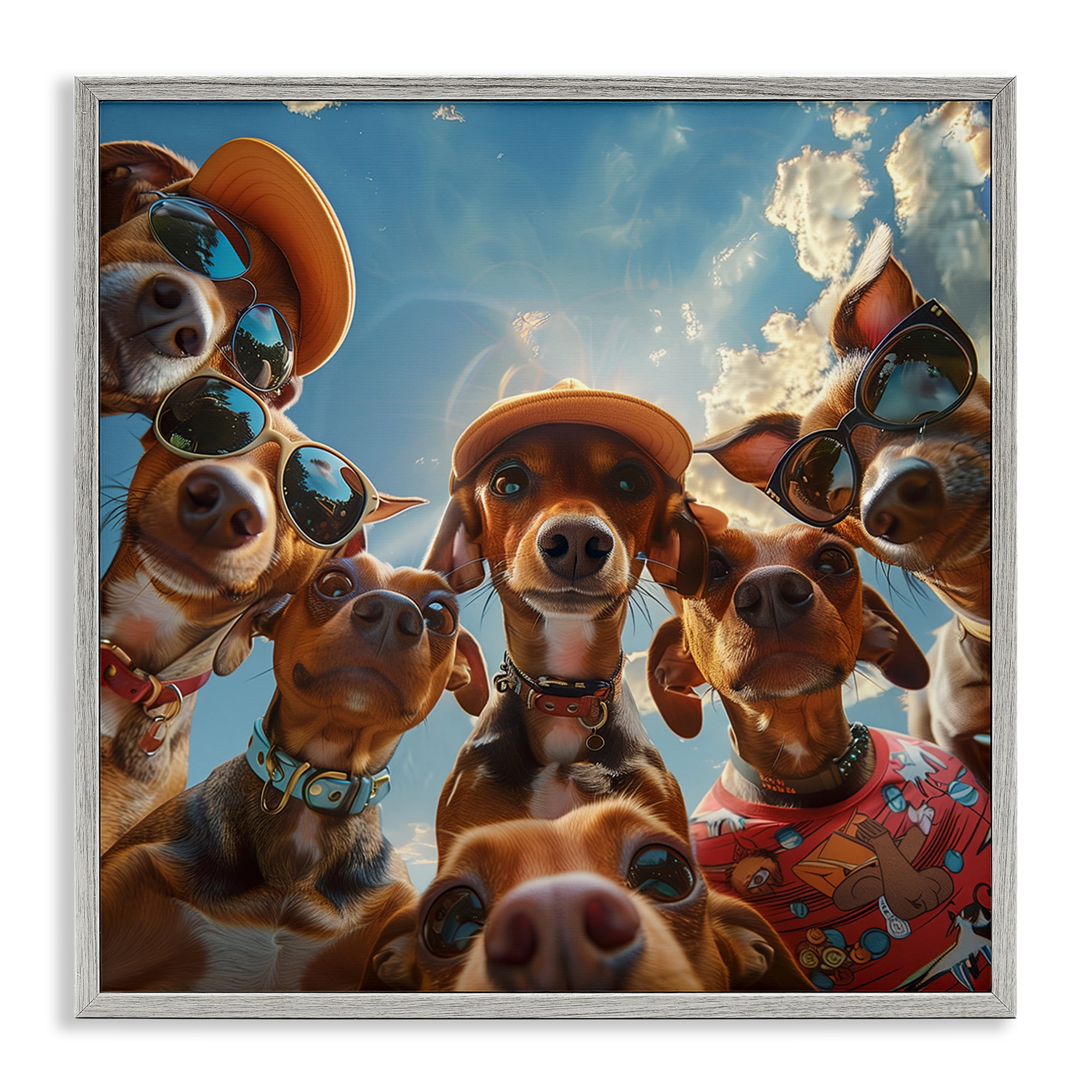 Stupell Industries Funny Wiener Dog Selfie Novelty & Humor Painting Gray Framed Art Print Wall Art, 17 x 17